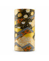 Cilindrische doos met Japans decor, gouden, zwarte en rode bloemmotieven voor thee