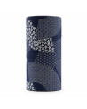 Cylindrical washi paper box with white Japanese patterns on a navy blue background