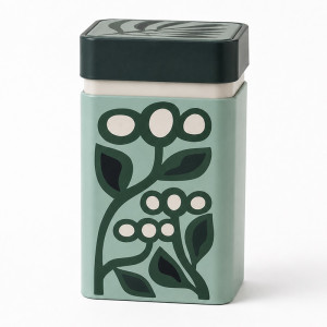 Groene metalen blik met bloemenmotieven voor Seventea thee 150g