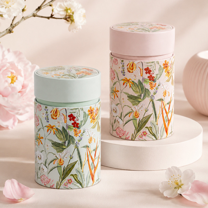 Boîte à thé Mira Rose 150g décor floral pastel avec couvercle rose et vert pâle