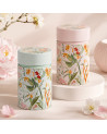 Boîte à thé Mira Rose 150g décor floral pastel avec couvercle rose et vert pâle