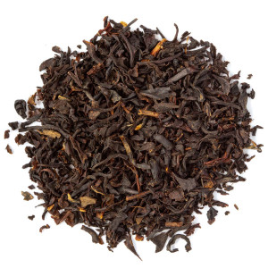 Foglie di tè nero vaniglia sfuso con sfumature marroni e nere