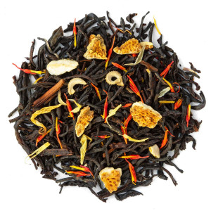 Miscela di tè nero Red Velvet con scorze di agrumi e petali di fiori colorati