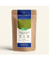 Sachet kraft refermable de Matcha Japonais Cérémonial Bio Shizuku, étiquette bleu marine et or Thés & Traditions, fenêtre laissa