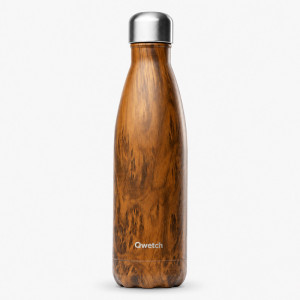 bouteille isotherme Qwetch effet bois avec bouchon inox pour boissons chaudes et froides