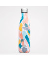 Qwetch Rhapsody 500ml thermosfles met kleurrijke abstracte motieven, bladeren en zilveren dop
