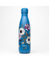 Bouteille isotherme Qwetch Jardin d'Eden 500 ml, acier inoxydable bleu canard à motif floral blanc et mauve