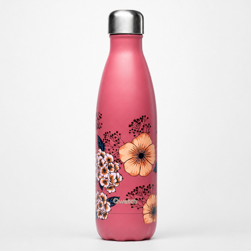 rose insulated bottle with anemone flower patterns 500ml stainless steel cap