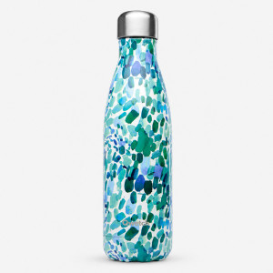 Qwetch Arty 500 ml isoleerfles van roestvrij staal, aquarelpatroon blauwgroen turquoise op witte achtergrond