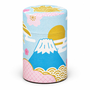 Theeblik washi Fuji Kotobuki, berging Fuji, gouden zon en kersenbloesems