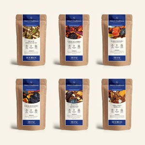 Contenu du Coffret Gourmand : six sachets kraft d’infusions gourmandes sans théine