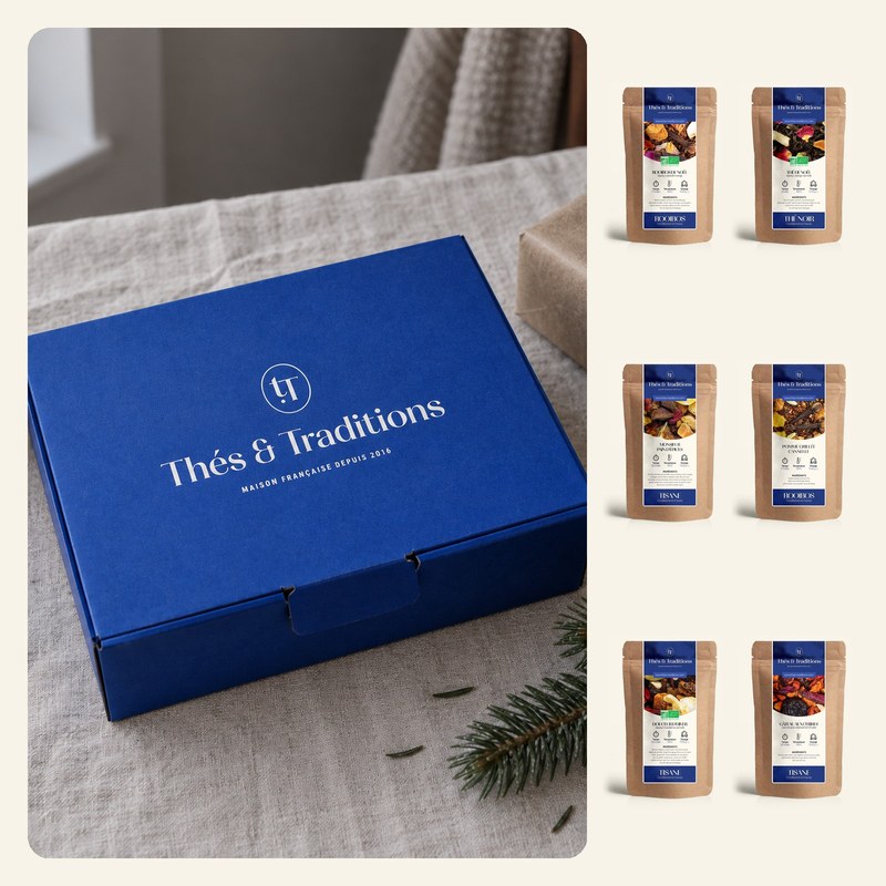 Thés & Traditions Christmas Gift Set: the blue case and the teas it contains