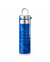 Bouteille isotherme Leeza Geo Blue bleue à relief géométrique, bouchon inox et anse métallique