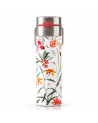 Witte isothermische fles Leeza Mira met botanisch bloemdessin, RVS-dop en koraalkleurige sluiting